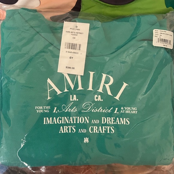 Designer Amiri Kids Teal & White Hoodie 6Y **NWT** - Picture 3 of 5